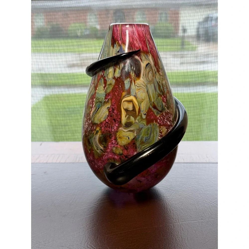 Robert Eickholdt 2000 Signed Studio Art Glass Vase Dichroic Black Wrap Sculpture